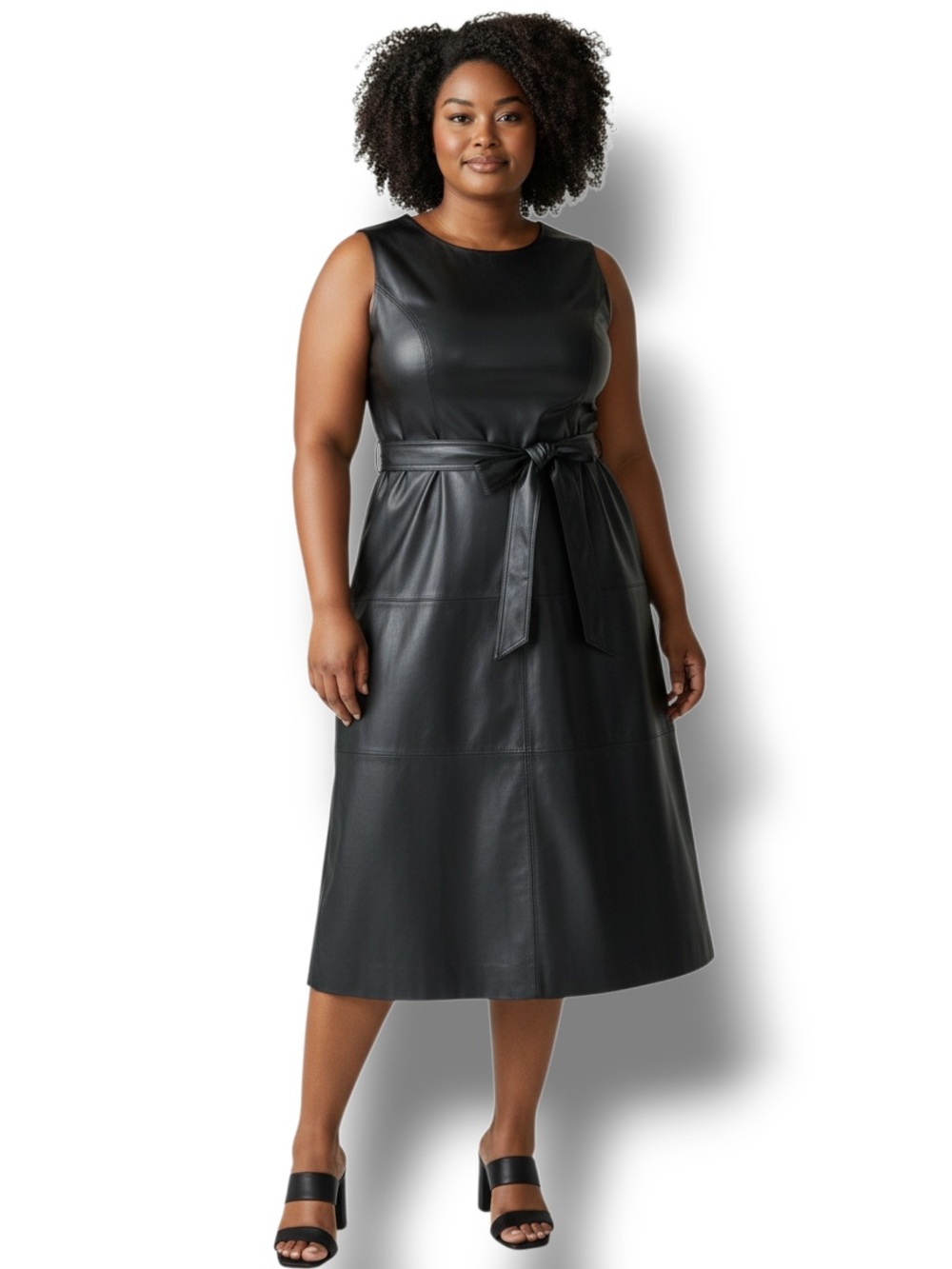 Simply Vera Vera Wang Women’s Sleeveless Faux Leather MIDI Dress Belt Black XXL